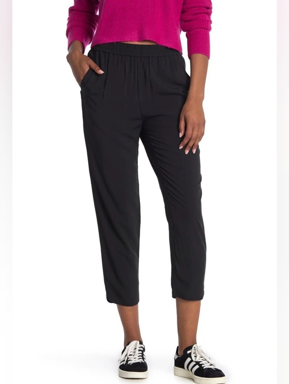 Madewell Solid Black Dolphin Hem Lightweight Pull On Track Trouser size Medium